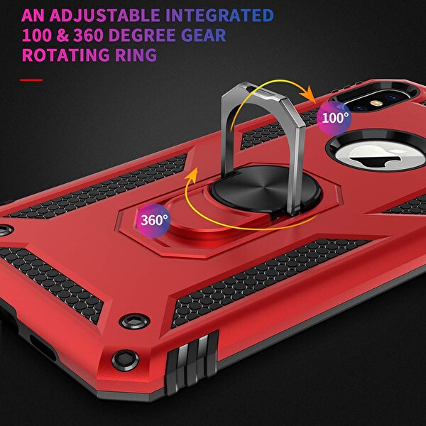 Microsonic Apple Iphone Xs Kılıf Military Ring Holder Kırmızı