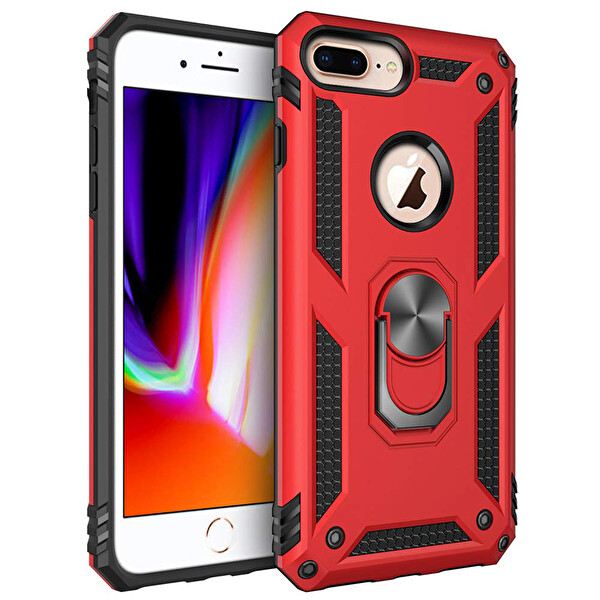 Microsonic Apple Iphone 8 Plus Kılıf Military Ring Holder Kırmızı