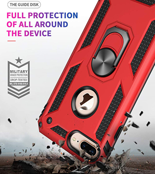 Microsonic Apple Iphone 8 Plus Kılıf Military Ring Holder Kırmızı
