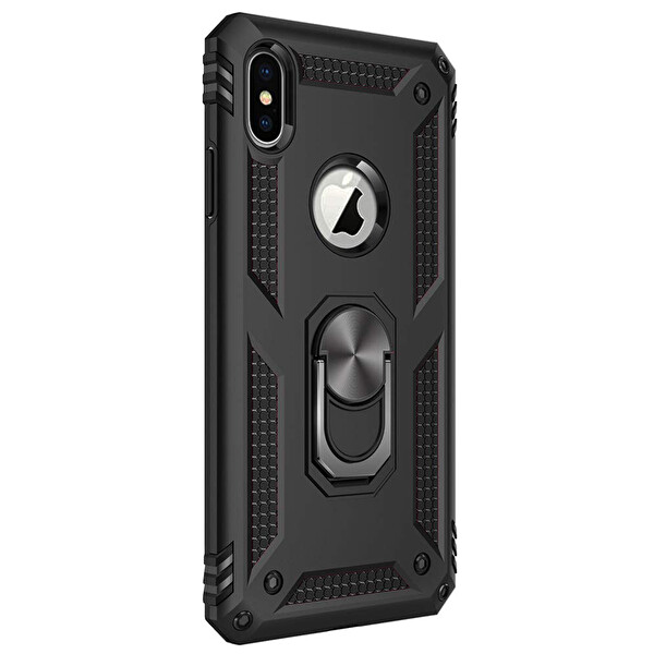 Microsonic Apple Iphone X Kılıf Military Ring Holder Siyah