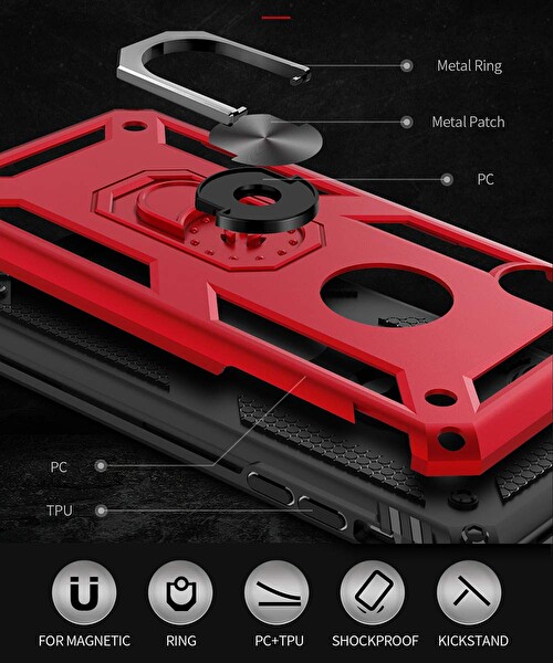 Microsonic Apple Iphone X Kılıf Military Ring Holder Siyah