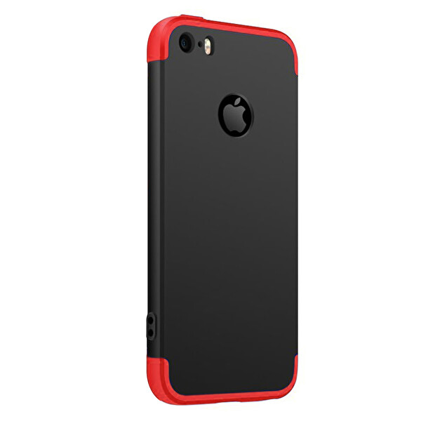 Microsonic Apple Iphone 5 / 5s Kılıf Double Dip 360 Protective Siyah Kırmızı