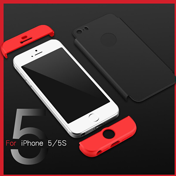 Microsonic Apple Iphone 5 / 5s Kılıf Double Dip 360 Protective Siyah Kırmızı