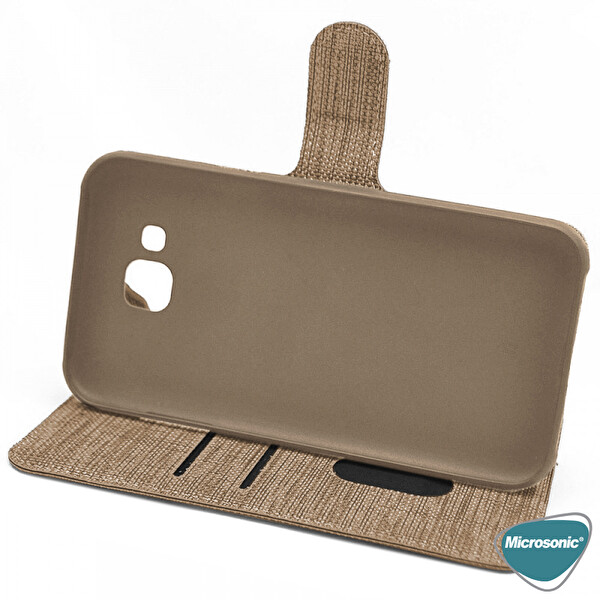 Microsonic Apple Iphone X Kılıf Fabric Book Wallet Gold