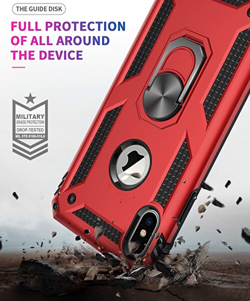 Microsonic Apple Iphone Xs Kılıf Military Ring Holder Lacivert