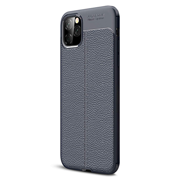 Microsonic Apple Iphone 11 Pro Max (6.5'') Kılıf Deri Dokulu Silikon Lacivert