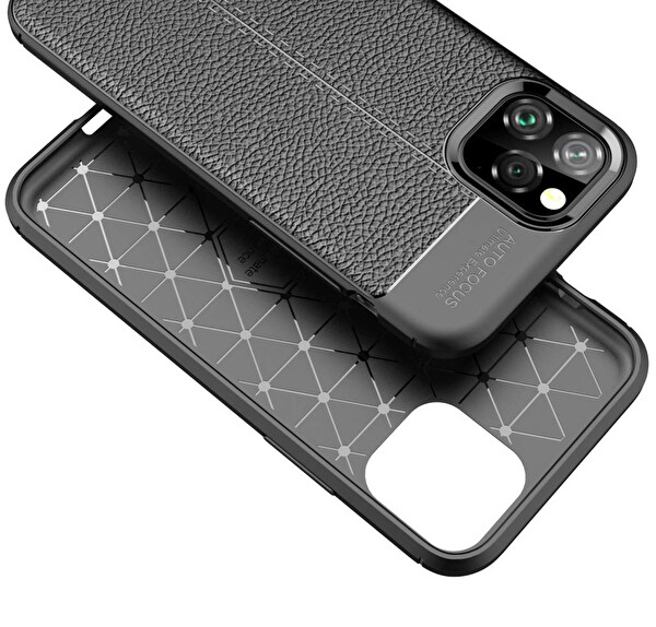 Microsonic Apple Iphone 11 (6.1'') Kılıf Deri Dokulu Silikon Siyah