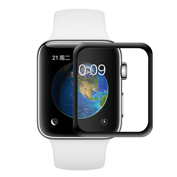 Microsonic Apple Watch Series 3 38mm 3d Kavisli Temperli Cam Full Ekran Koruyucu Kırılmaz Film Siyah