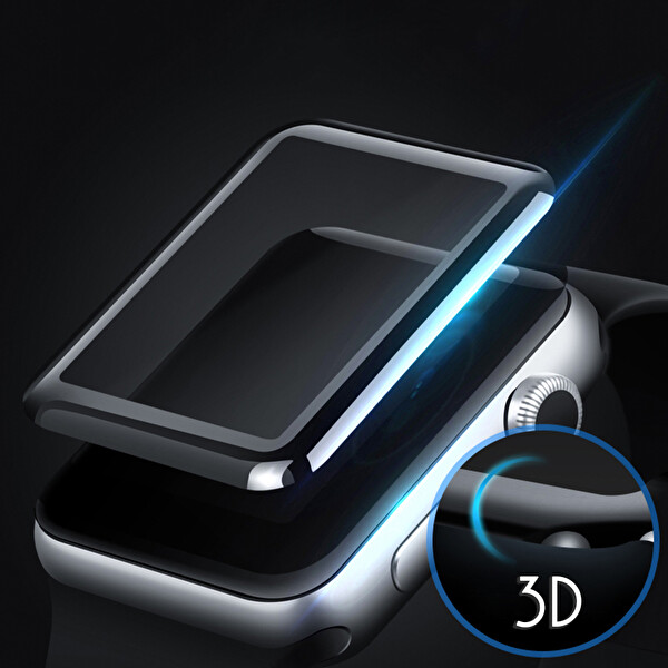 Microsonic Apple Watch Series 3 38mm 3d Kavisli Temperli Cam Full Ekran Koruyucu Kırılmaz Film Siyah