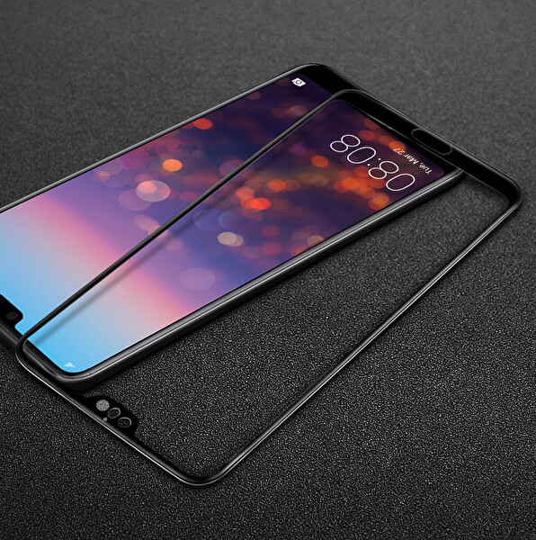 Microsonic Huawei P20 Tam Kaplayan Temperli Cam Ekran Koruyucu Kırılmaz Film Siyah