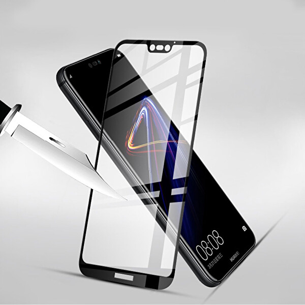 Microsonic Huawei P20 Lite Tam Kaplayan Temperli Cam Ekran Koruyucu Kırılmaz Film Siyah