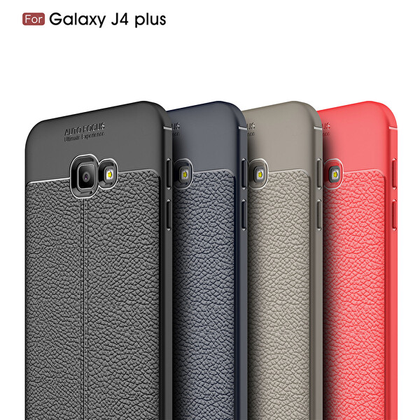 Microsonic Samsung Galaxy J4 Plus Kılıf Deri Dokulu Silikon Siyah