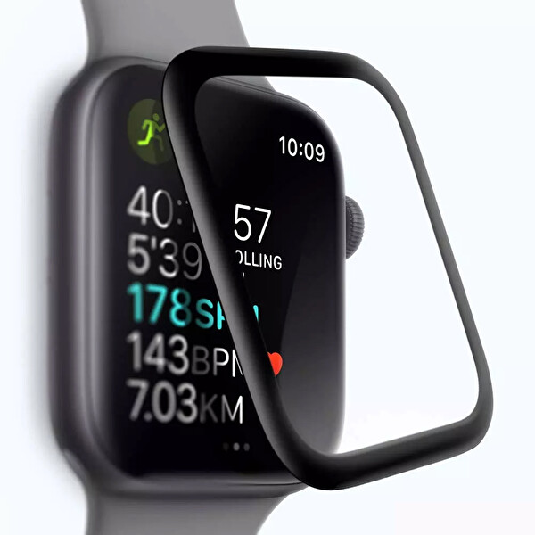Microsonic Apple Watch Series 4 44mm Tam Kaplayan Temperli Cam Full Ekran Koruyucu Siyah