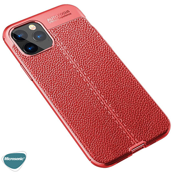 Microsonic Apple Iphone 12 Pro Kılıf Deri Dokulu Silikon Kırmızı