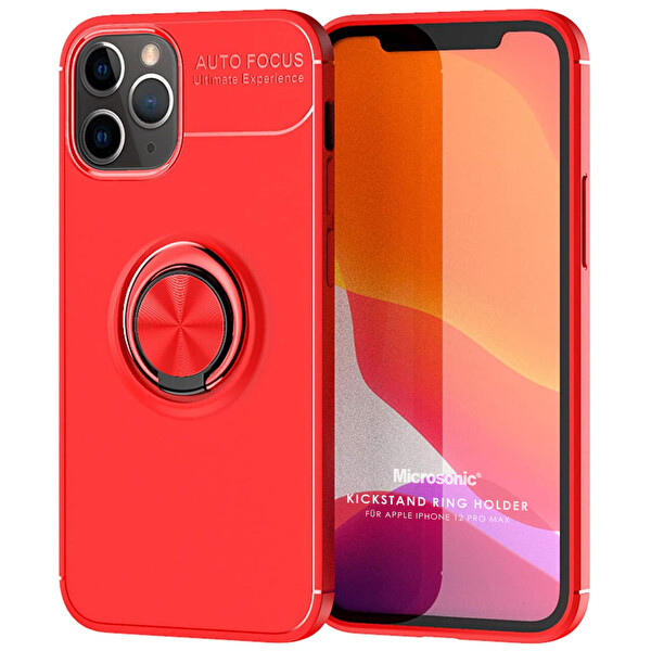 Microsonic Apple Iphone 12 Pro Max Kılıf Kickstand Ring Holder Kırmızı