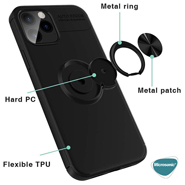 Microsonic Apple Iphone 12 Pro Max Kılıf Kickstand Ring Holder Kırmızı