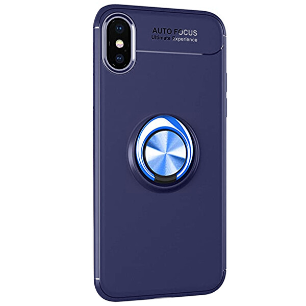 Microsonic Apple Iphone Xs Kılıf Kickstand Ring Holder Lacivert