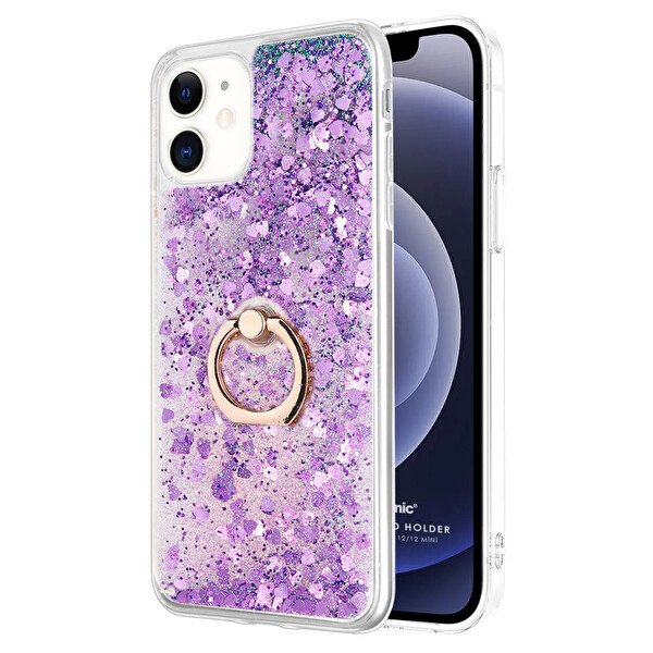 Microsonic Apple Iphone 12 Mini Kılıf Glitter Liquid Holder Mor