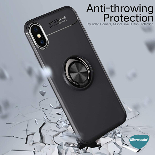 Microsonic Apple Iphone X Kılıf Kickstand Ring Holder Siyah