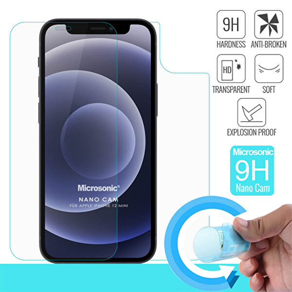 Microsonic Apple Iphone 12 Mini Ön + Arka Nano Cam Ekran Koruyucu