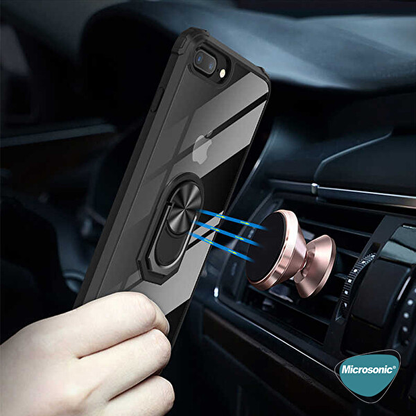 Microsonic Apple Iphone 8 Plus Kılıf Grande Clear Ring Holder Kırmızı