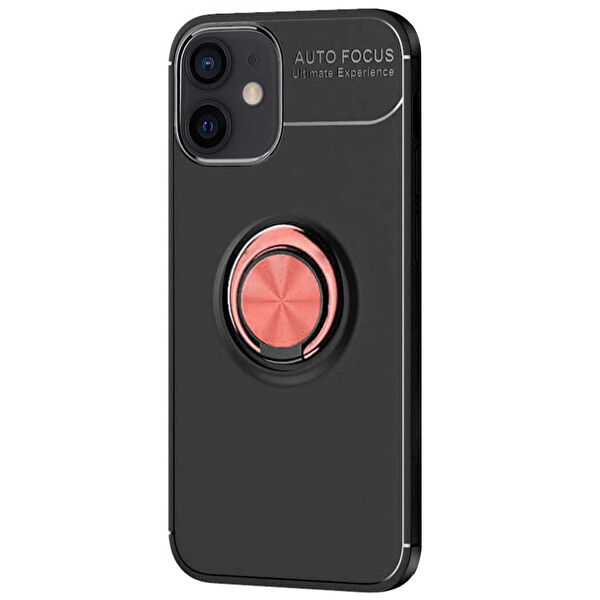 Microsonic Apple Iphone 12 Kılıf Kickstand Ring Holder Siyah Rose