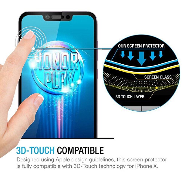 Microsonic Huawei Honor Play Tam Kaplayan Temperli Cam Ekran Koruyucu Siyah