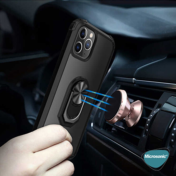 Microsonic Apple Iphone 12 Pro Max Kılıf Grande Clear Ring Holder Siyah