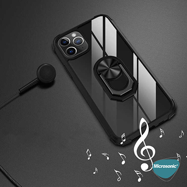 Microsonic Apple Iphone 12 Pro Max Kılıf Grande Clear Ring Holder Siyah