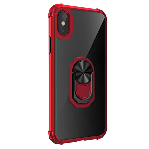 Microsonic Apple Iphone Xs Max Kılıf Grande Clear Ring Holder Kırmızı