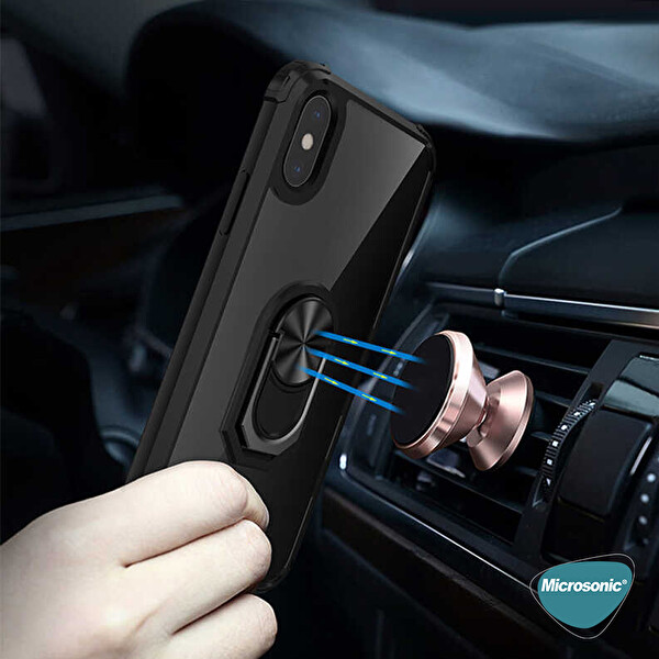 Microsonic Apple Iphone Xs Max Kılıf Grande Clear Ring Holder Kırmızı