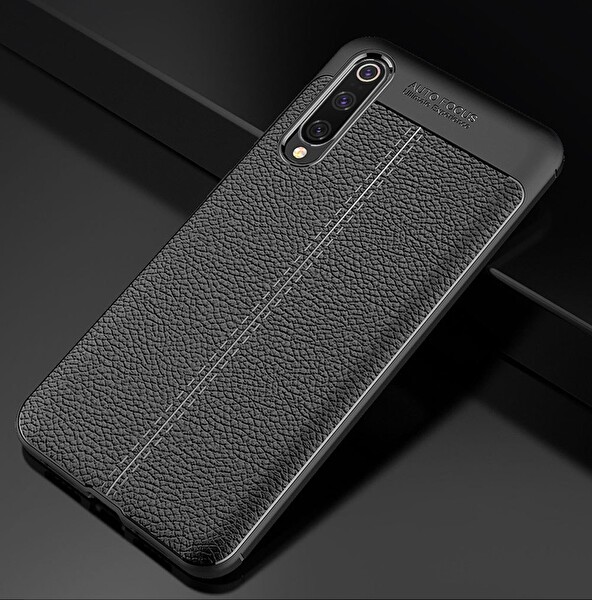 Microsonic Xiaomi Mi 9 Kılıf Deri Dokulu Silikon Siyah