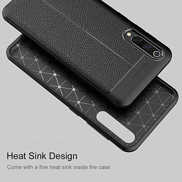 Microsonic Xiaomi Mi 9 Kılıf Deri Dokulu Silikon Siyah