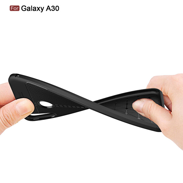 Microsonic Samsung Galaxy A30 Kılıf Deri Dokulu Silikon Lacivert