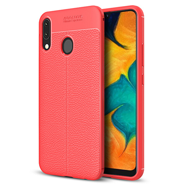 Microsonic Samsung Galaxy A30 Kılıf Deri Dokulu Silikon Kırmızı