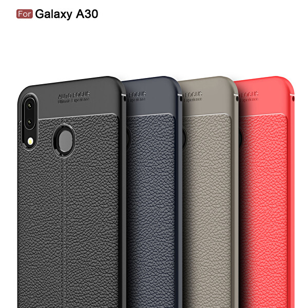 Microsonic Samsung Galaxy A30 Kılıf Deri Dokulu Silikon Kırmızı