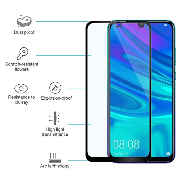 Microsonic Huawei Honor 10 Lite Tam Kaplayan Temperli Cam Ekran Koruyucu Siyah