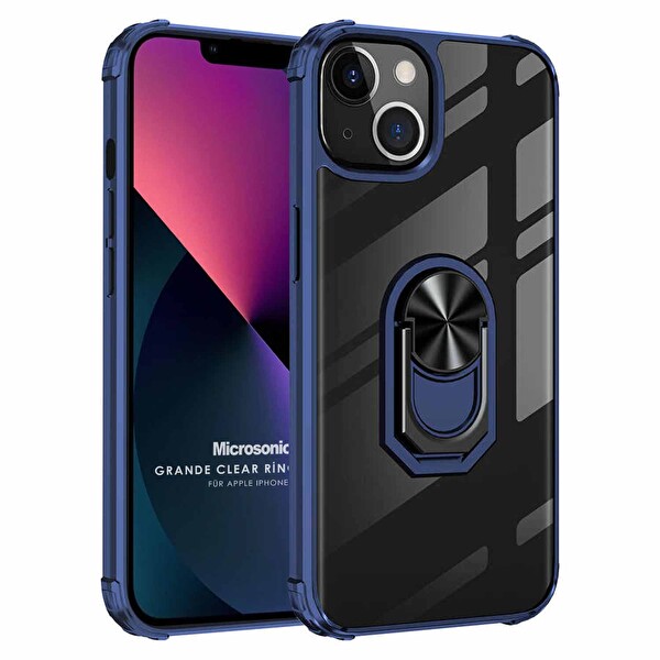 Microsonic Apple Iphone 13 Mini Kılıf Grande Clear Ring Holder Lacivert