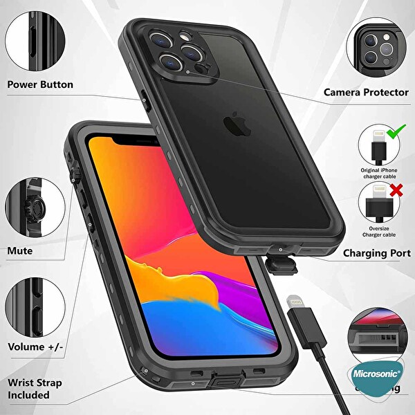 Microsonic Apple Iphone 13 Mini Kılıf Waterproof 360 Full Body Protective Siyah