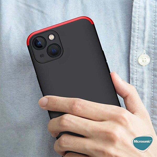 Microsonic Apple Iphone 13 Mini Kılıf Double Dip 360 Protective Siyah Kırmızı