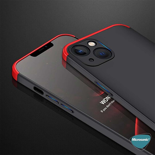 Microsonic Apple Iphone 13 Mini Kılıf Double Dip 360 Protective Siyah Kırmızı