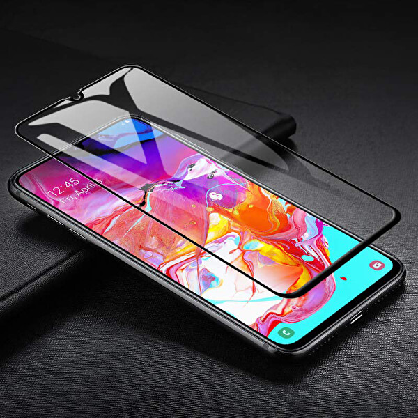 Microsonic Samsung Galaxy A70 Tam Kaplayan Temperli Cam Ekran Koruyucu Siyah