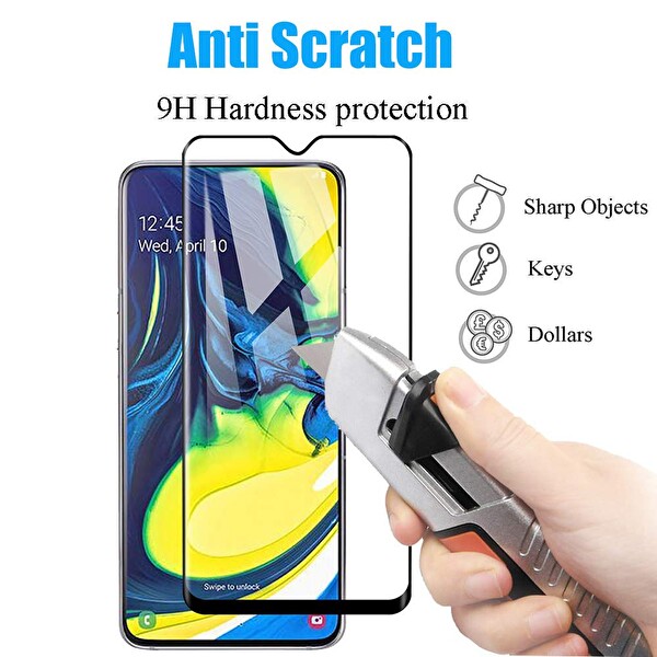 Microsonic Samsung Galaxy A80 Tam Kaplayan Temperli Cam Ekran Koruyucu Siyah
