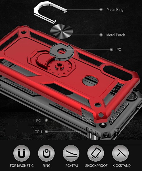 Microsonic Huawei Honor 8a Kılıf Military Ring Holder Lacivert