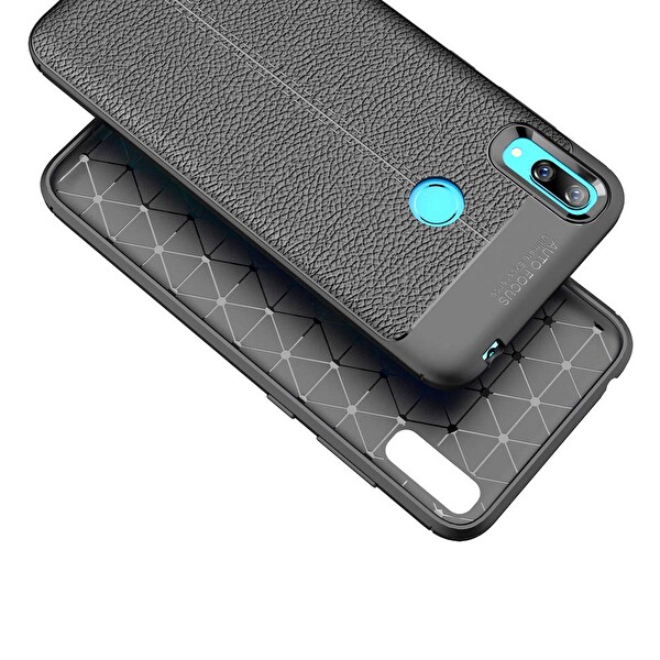 Microsonic Huawei Y7 2019 Kılıf Deri Dokulu Silikon Lacivert