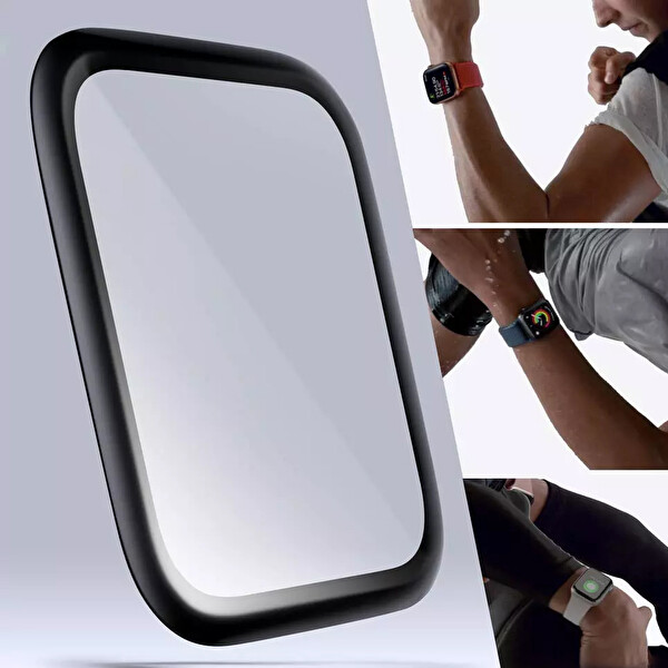 Microsonic Apple Watch Series 5 44mm Tam Kaplayan Temperli Cam Full Ekran Koruyucu Siyah