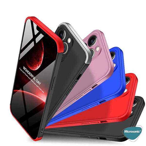 Microsonic Apple Iphone 13 Pro Kılıf Double Dip 360 Protective Siyah Kırmızı