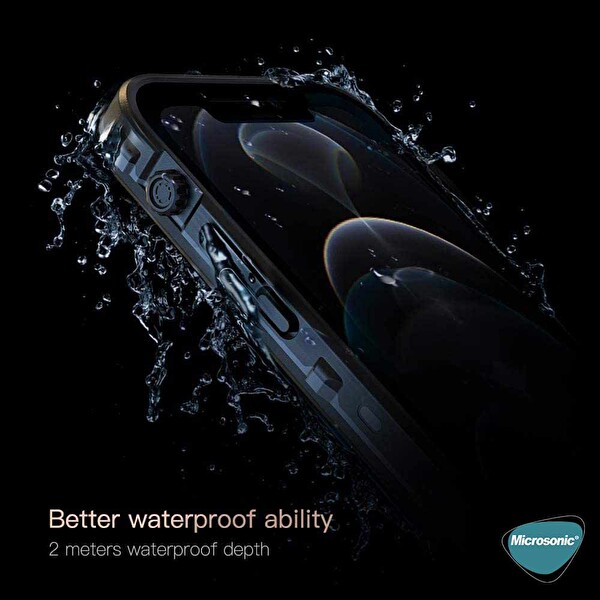 Microsonic Apple Iphone 12 Kılıf Waterproof 360 Full Body Protective Siyah