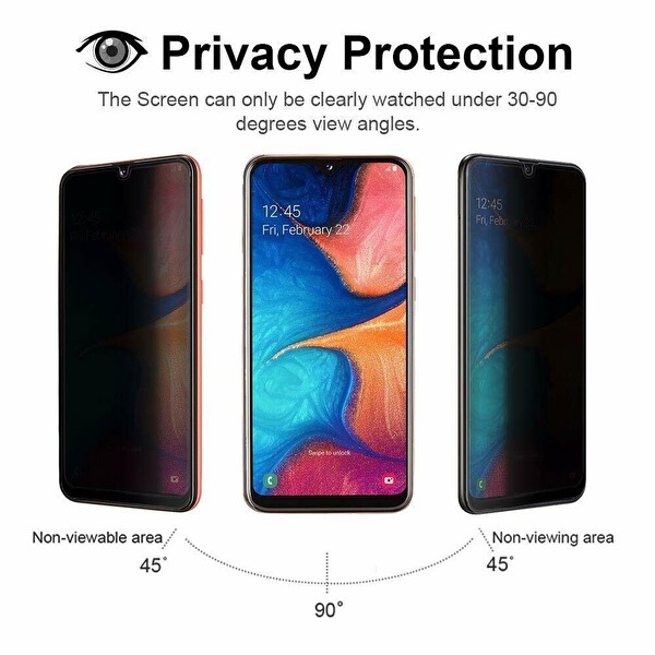 Microsonic Samsung Galaxy A20 Privacy 5d Gizlilik Filtreli Cam Ekran Koruyucu Siyah