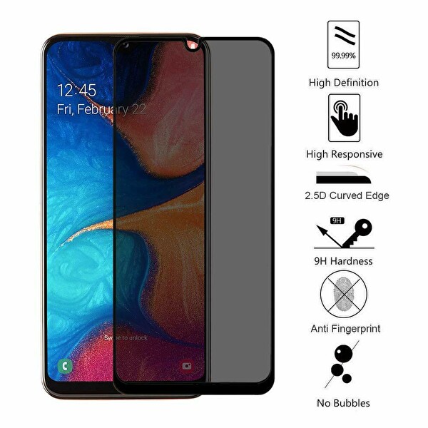 Microsonic Samsung Galaxy A20 Privacy 5d Gizlilik Filtreli Cam Ekran Koruyucu Siyah